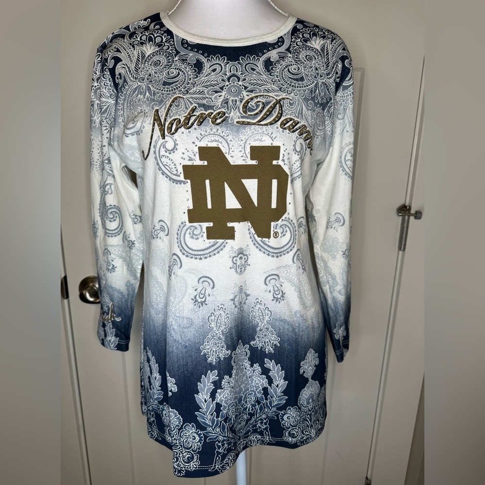 Notre‎ Dame Fighting Irish Tunic P. Michael Women’s M Blue White Paisley